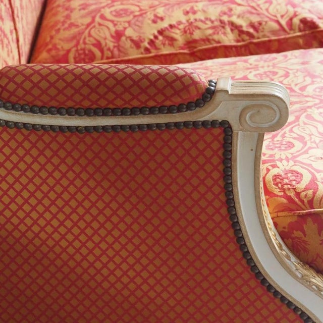 Louis XVI Style 3-Seater Bench with Damask Upholstery from Balzarotti Paris For Sale - Image 6 of 14