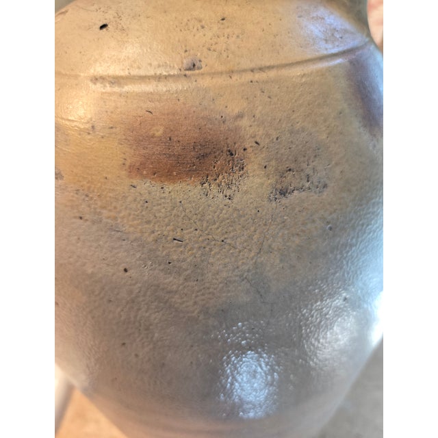 19th C. 2 Gallon Salt Glaze Stoneware Jug - Ovoid, 15" Primitive 1800s Farmhouse For Sale - Image 18 of 18