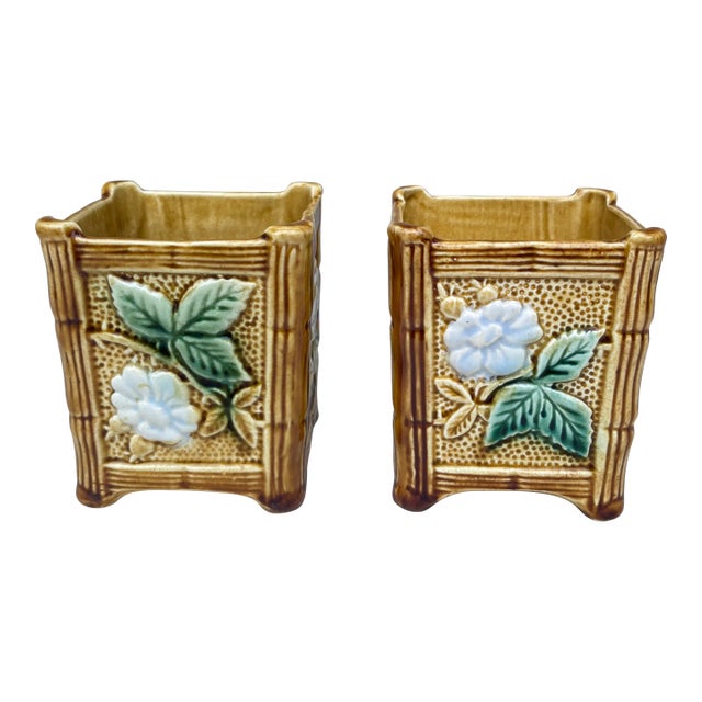 Small French Majolica Cache Pots Circa 1890-a Pair For Sale