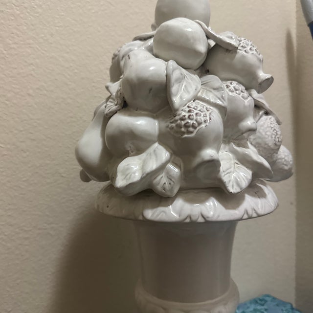 Mid-Century Italian White Glazed Ceramic Fruit Pyramid Topiary on Pedestal For Sale - Image 4 of 8