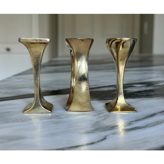 Metal Vintage International Silver Company Solid Brass Candle Holder - Set of 3 For Sale - Image 7 of 14