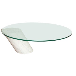 Vintage Modernist Leon Rosen for Turner Carrara Marble Base Glass Cantilevered Cocktail Table, Attributed For Sale