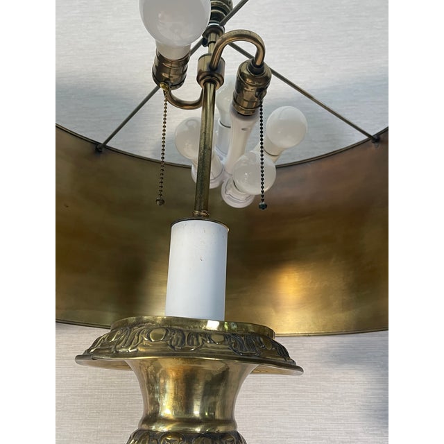 Antique Palatial Baroque Style Brass Lamps With Brass Shades - a Pair For Sale - Image 4 of 12