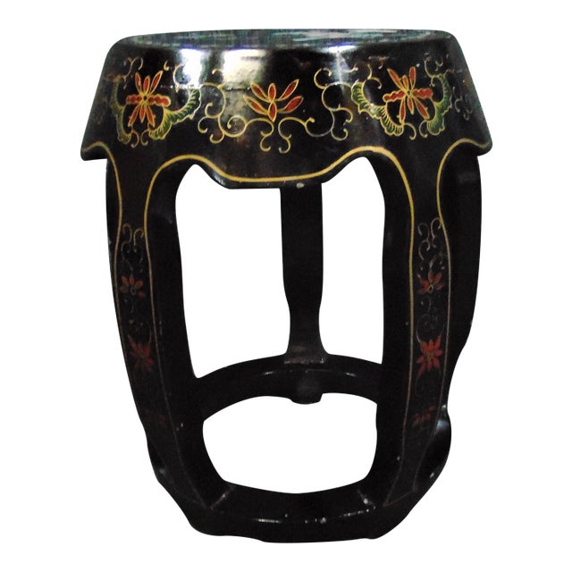 Chinese Lacquered Floral Decorated Plant Stand For Sale