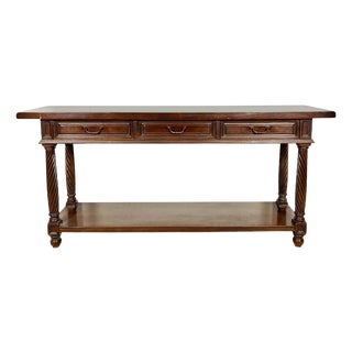 Large Spanish Walnut Rustic Console with Drawers and Lower Shelf, 1930s For Sale