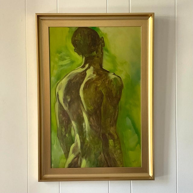 Portraiture Vintage Modernist Male Nude Figure Study Oil Painting For Sale - Image 3 of 13
