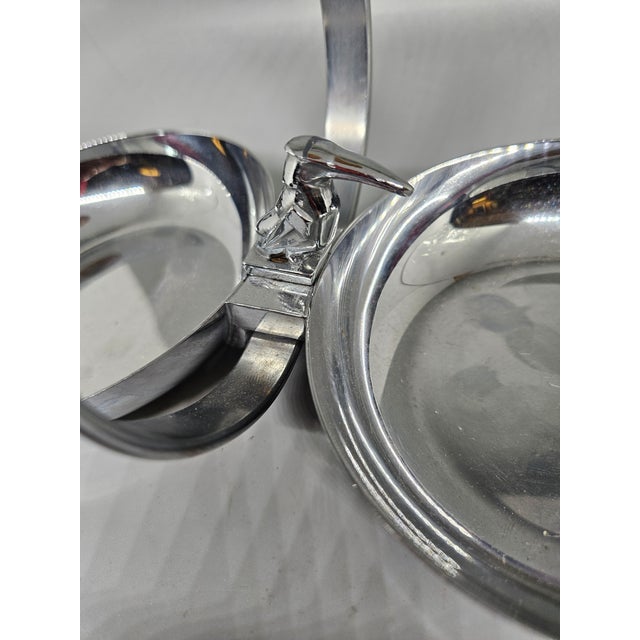 MCM Chase Chrome Art Deco Double Candy Nut Dish Handle with Bird