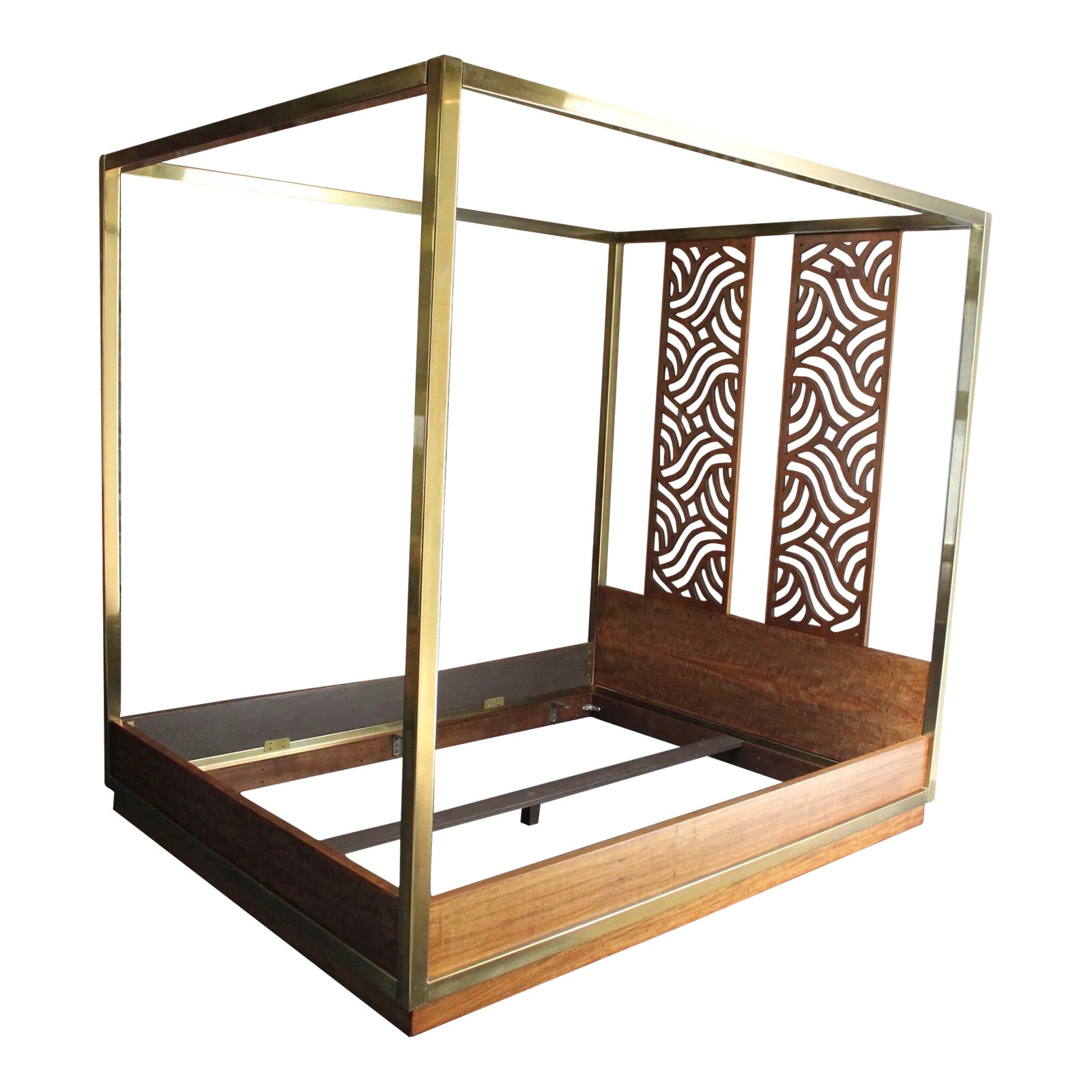 Vintage Brass and Mahogany Queen Canopy Bed Frame by Baker | Chairish