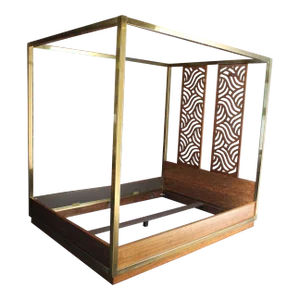 Vintage Brass and Mahogany Queen Canopy Bed Frame by Baker