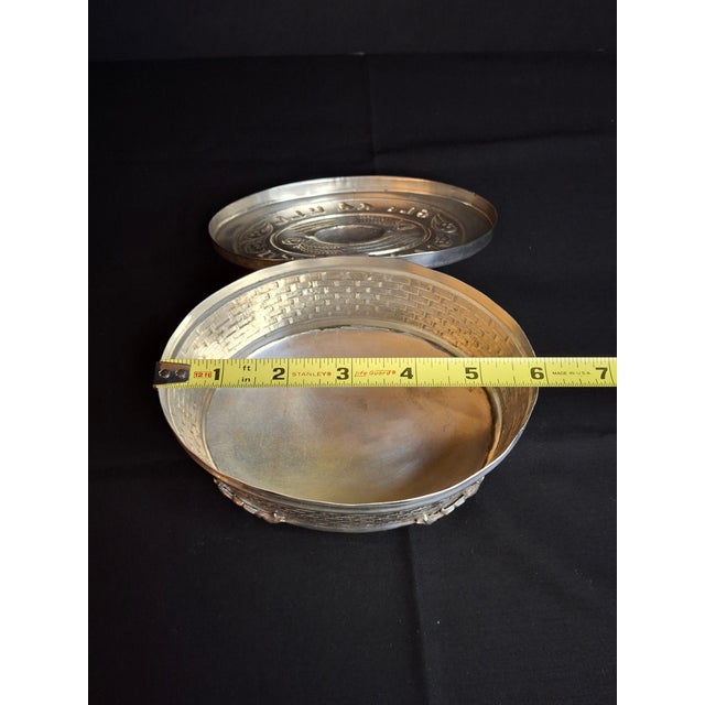 Vintage Silver Plated Etrog Box Brick Basketweave Sukkot Judaica Hebrew Inscribed 124 Mark For Sale - Image 16 of 18