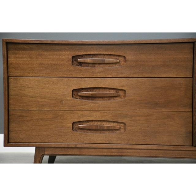 Wood 1960s Refinished Walnut Star Long 76” Dresser by Young Manufacturing For Sale - Image 7 of 11