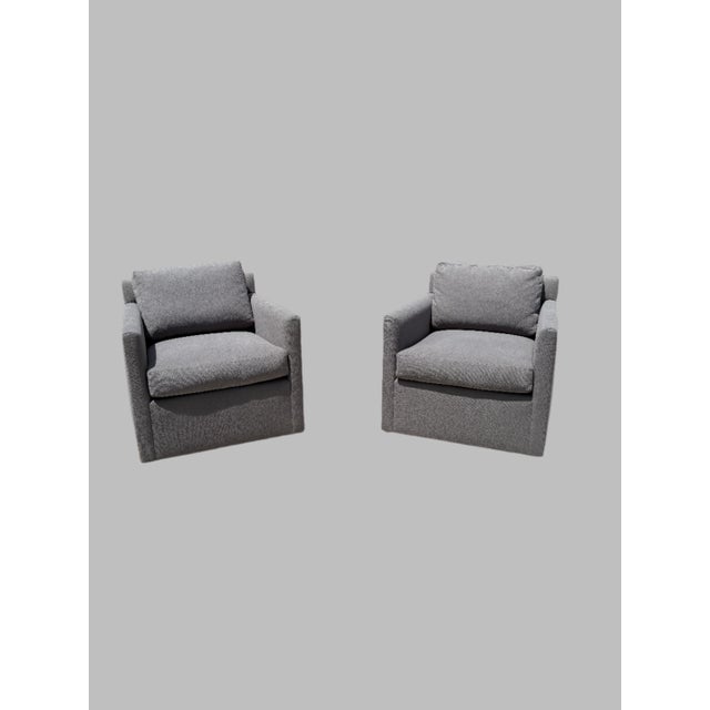 Modern Restoration Hardware Oliver Track Arm Swivel Chairs in Graphite Luxe Depth – Set of 2 For Sale - Image 3 of 12