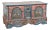 19th Century Original Blue and Red Painted Pine Large Flat Top Trunk For Sale