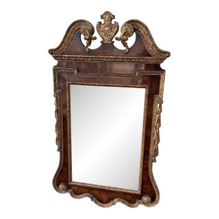1970s Solid Wood Georgian Vertical Burlwood Mirror With Swags and Gilding For Sale