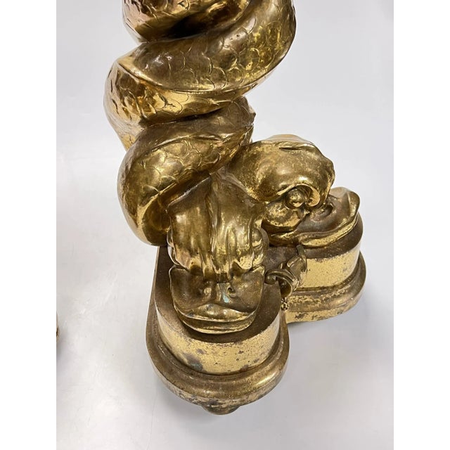 Neoclassical Style Dolphin Form Gilt Bronze Chenets - A Pair For Sale - Image 4 of 12