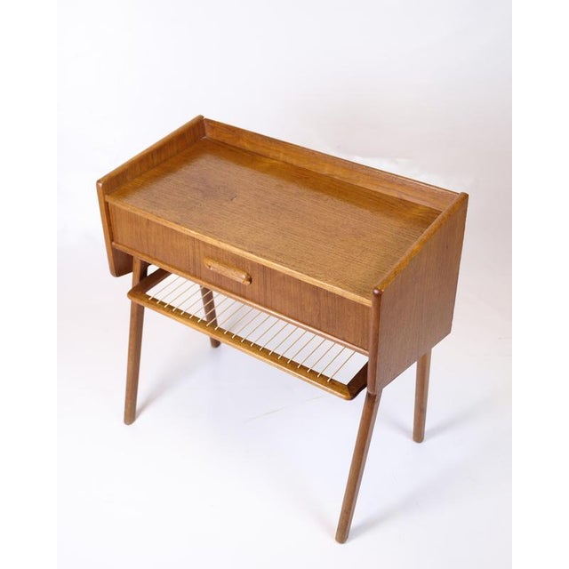 Side Table in Teak with Drawer and Wicker Shelf, 1960s For Sale - Image 8 of 10