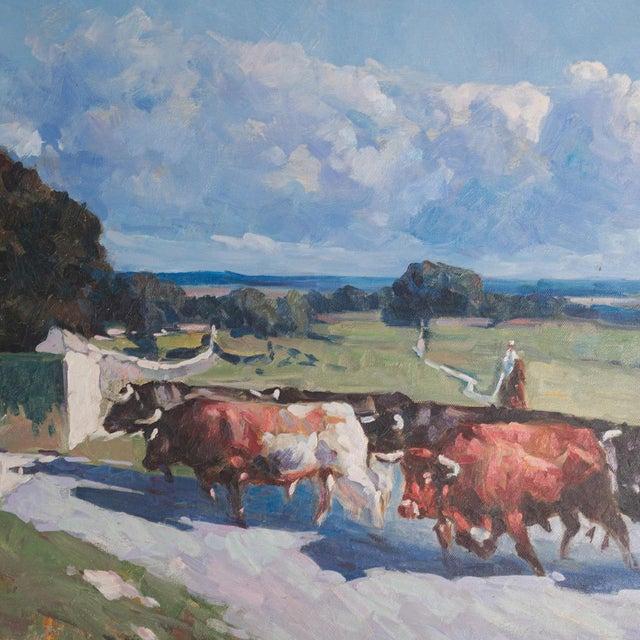 Cattle Drive Beneath a Southern Sky, 1980s, Oil on Canvas, in Good conditions. Designed 1980 to 1989