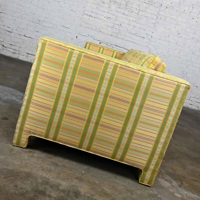 Wood Vintage MCM to Modern Yellow & Chartreuse Plaid Tuxedo Sofa by Henredon For Sale - Image 7 of 13
