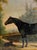 A stunning, large scale, pastoral 19th century English equestrian landscape oil painting of a black horse and terrier...