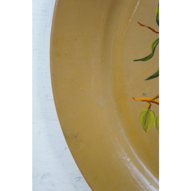 Metal Mid 20th Century Helen McRae Round Hand Painted Fruit Basket Toleware Tray Charger For Sale - Image 7 of 11