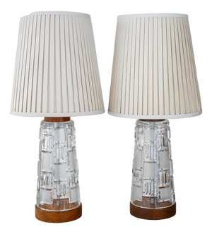 Mid-Century Modern Scandinavian Teak and Glass Table Lamps, Set of 2
