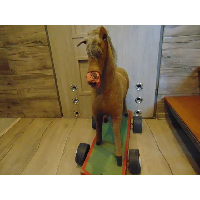 Art Deco, wooden horse, on wheels, dimensions: height 69 cm, width 64 cm, depth 34 cm.