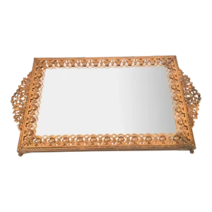 Hollywood Regency Brass Floral Vanity Dresser Mirror