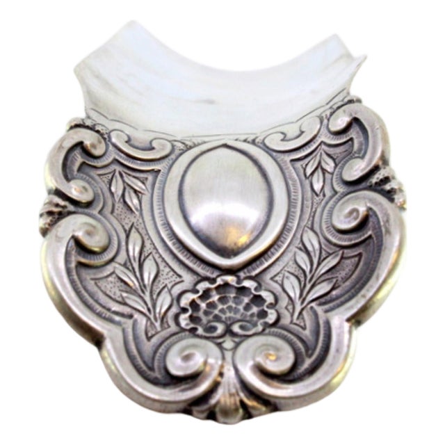 Silver Shoehorn with Reliefs and Monogram Card For Sale