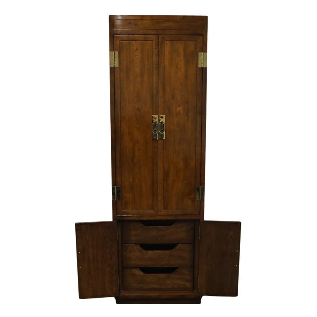 Henredon Furniture Solid Walnut Campaign Style 26" Cabinet Bookcase / Wall Unit For Sale In Kansas City - Image 6 of 12