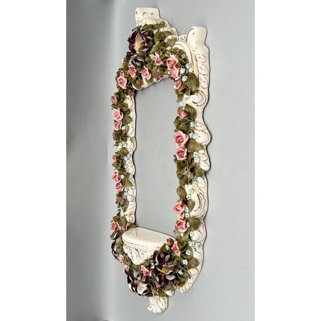 Mid-Century Signed Italian Porcelain Floral Wall Frame With Shelf – Italian / Romantic / Rococo Revival / Capodimonte Style For Sale - Image 11 of 15