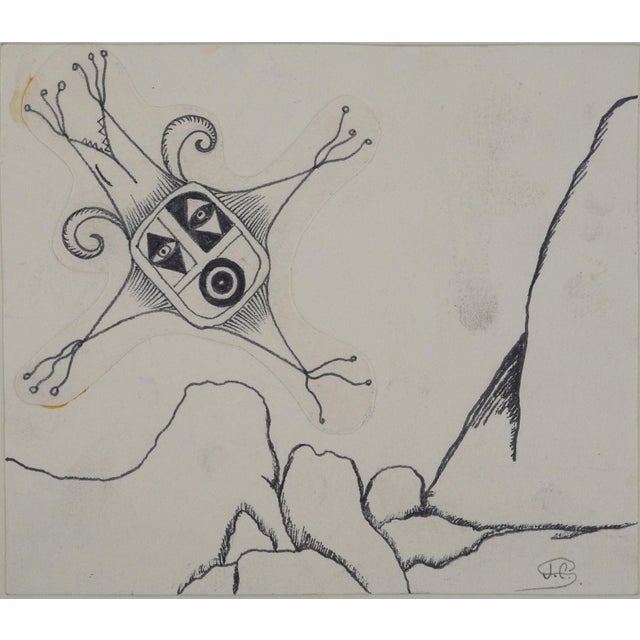 Jean-Claude Silbermann, Sneaky Signs: Surrealist Mask, Original Ink Drawing For Sale - Image 6 of 6