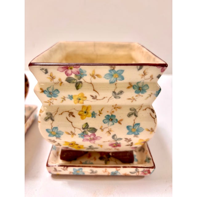 Vintage Mid Century Erphila Czecho-Slovakia Chintz Flower Pots With Saucers, a Pair For Sale - Image 10 of 12