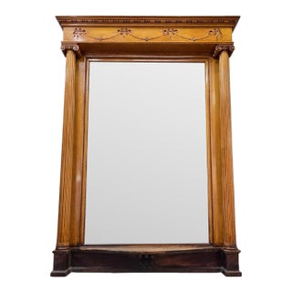 Antique Victorian Style Quarter-Sawn Oak Carved Beveled Pier Mirror For Sale