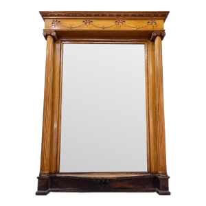 Antique Victorian Style Quarter-Sawn Oak Carved Beveled Pier Mirror