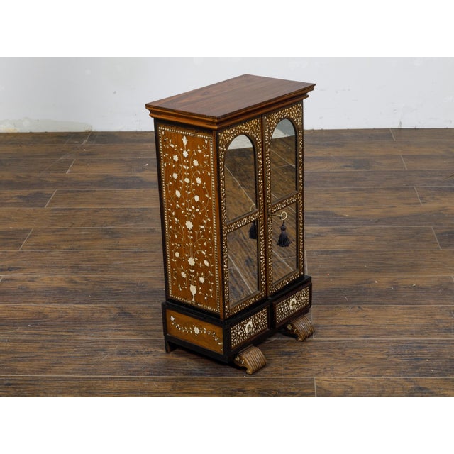 19th Century English 19th Century Miniature Cabinet with Scrollwork Inlay and Inner Drawers For Sale - Image 5 of 12