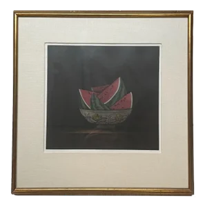 Original Tomoe Yokoi 'watermelon in a Bowl' Still Life Signed Ltd Ed Mezzotint