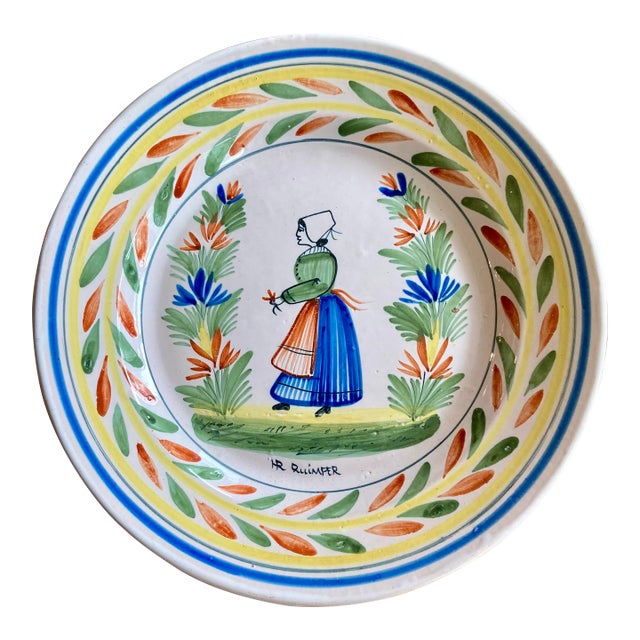 Antique French Faience Henriot Quimper Plate Petit Breton For Sale