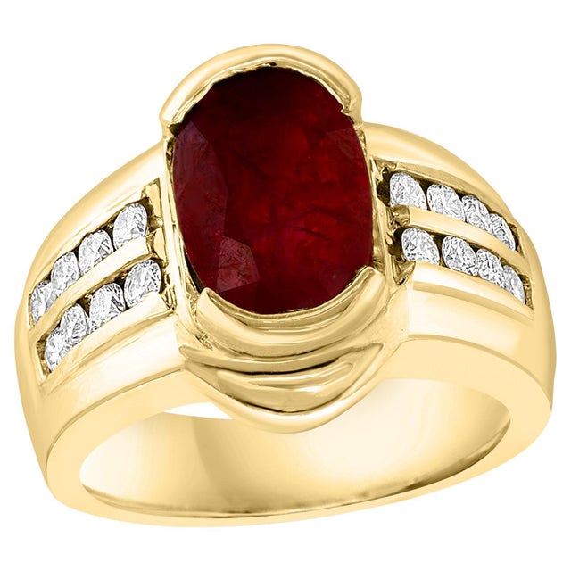 AGL Certified 3.5 Carat Burma Ruby & Diamond Ring in 18 Karat Yellow Gold Ring For Sale - Image 15 of 18