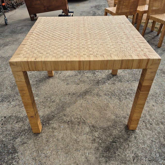 1970s Rattan Wrapped 36” Square Dining Table, After Bielecky Bros For Sale In Washington DC - Image 6 of 11