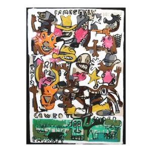 Large Colorful Mixed Media Painting on Canvas "The Emotional Cowboy" Original Artwork by Jonas Fisch