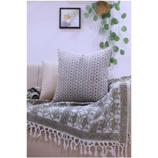 Textile Fabdivine Artisan Block Print Throw Pillow Cover 14x20 Inch Thick Linen- Mountain Moon For Sale - Image 7 of 8