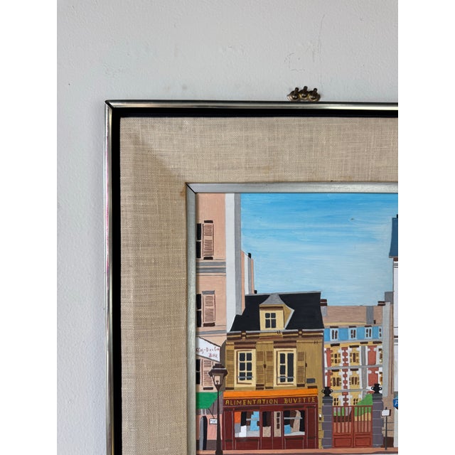 Vintage Lilian Latal Folk Art Cityscape Oil on Masonite Painting For Sale In Miami - Image 6 of 11