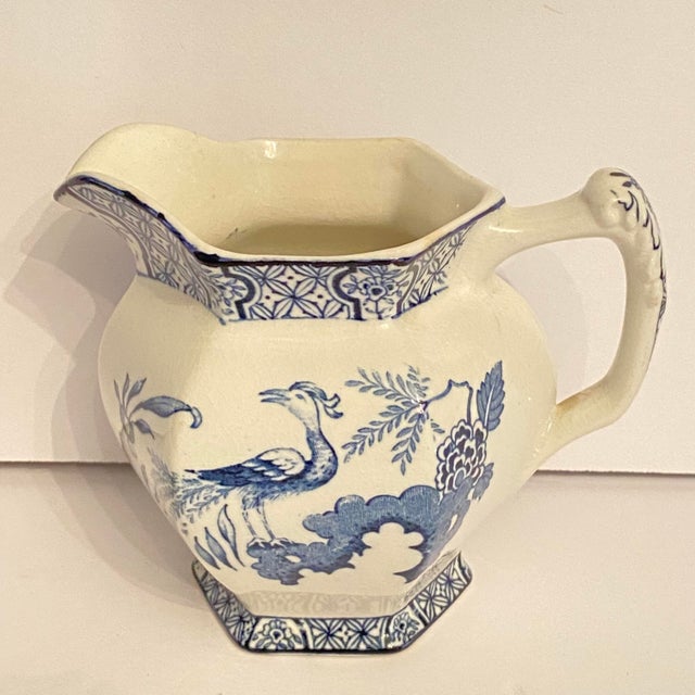 Antique Wood & Sons Yuan Hexagonal Creamer Pitcher 1920's Blue and White For Sale - Image 12 of 12