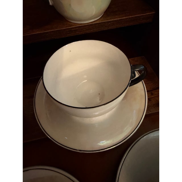 Antique White Block Germany Lusterware Tea Set Art Deco Iridescent 1930s JLB S - 15 pcs For Sale - Image 6 of 16