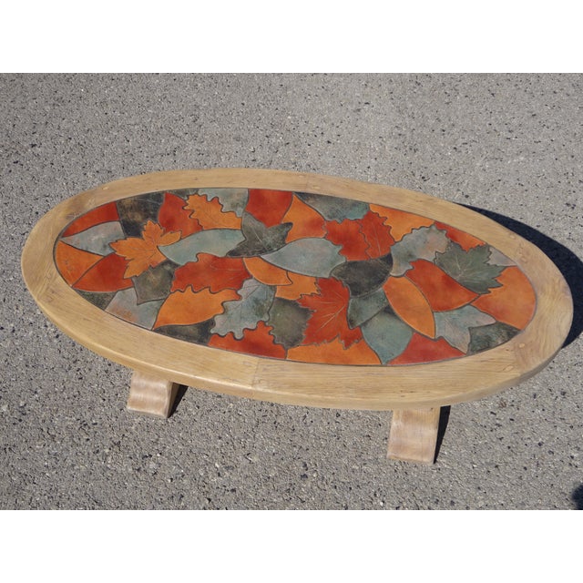Mid-Century Modern Vintage Coffee Table in Oak and Ceramic by Barrois for Vallauris, 1950s For Sale - Image 3 of 18