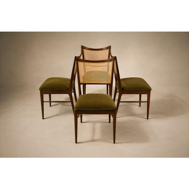 Set of Eight Brazilian Modern Dining Chairs in Caviúna, Cane & Warm Olive Mohair, 1960s For Sale - Image 10 of 18