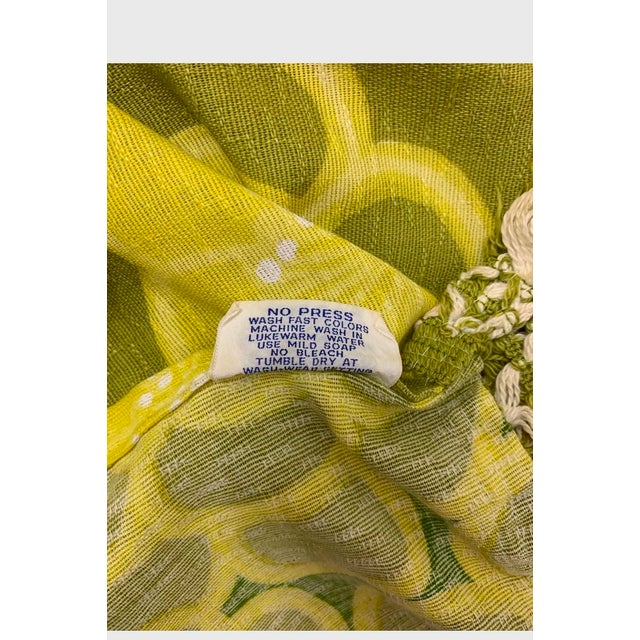 Vintage Bates 60’s - 70s Petal Flowers Grassy Green Yellow Cotton Twin Bedspread with Fringe Edges For Sale - Image 9 of 12