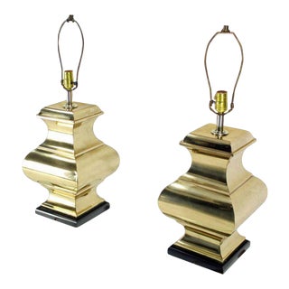 1980s Modern Polished Brass Table Lamps - a Pair For Sale