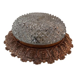 Vintage Ceiling Light with Glass Shade and Gilded Bronze Fittings, 1970s For Sale