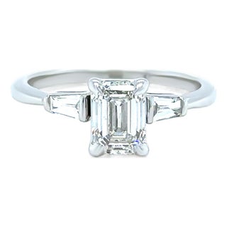 Gia 14ct White Gold Emerald Cut Diamond Ring, Size 5.5 For Sale